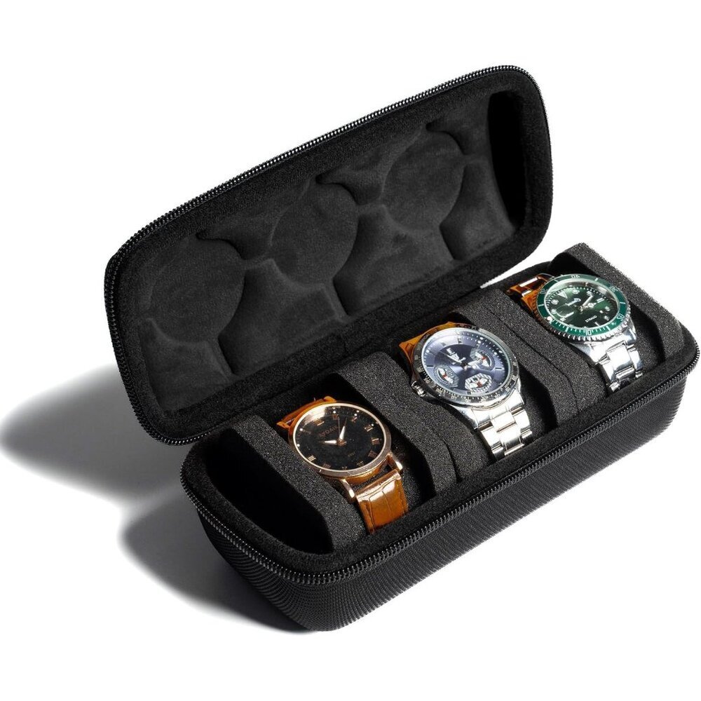 Watch Storage Roll Case 3 Slot Black Travel Organizer